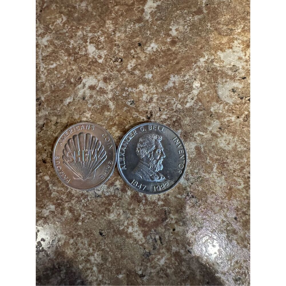 Famous Americans, coin game shell tokens, bundle of 2
